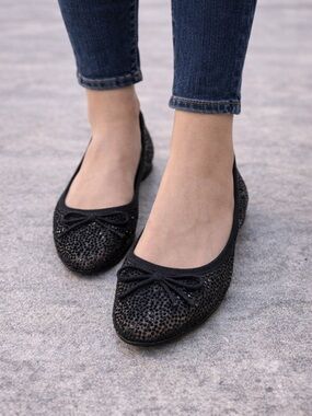 Aldo Black Sparkle Ballet Flats Bow Size 7.5 Balletcore Parisian Rhinestone Glam